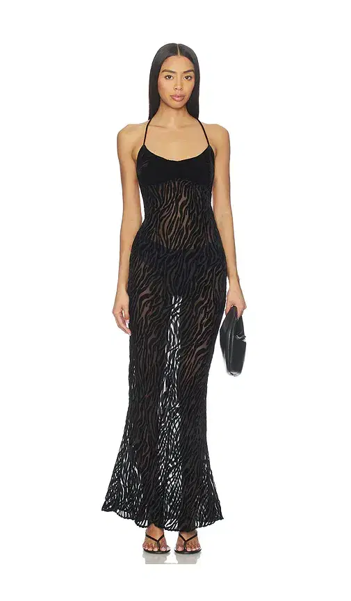 GUIZIO Burnout Velvet Maxi Dress