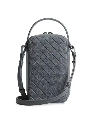 Bottega Veneta Men's Getaway Intrecciato Suede Phone Pouch | Thumbnail 3 Bottega Veneta Men's Getaway Intrecciato Suede Phone Pouch | Thumbnail 3