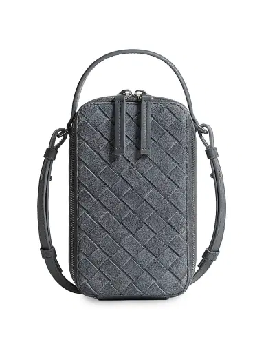 Bottega Veneta Men's Getaway Intrecciato Suede Phone Pouch | Thumbnail 1 Bottega Veneta Men's Getaway Intrecciato Suede Phone Pouch | Thumbnail 1