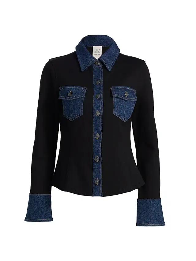 Cinq à Sept Women's Aliza Denim-Trimmed Button-Front Top - Black Fontaine