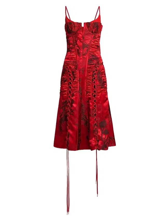 Women's London Flowers Lace-Up Midi-Dress - Dark Pink