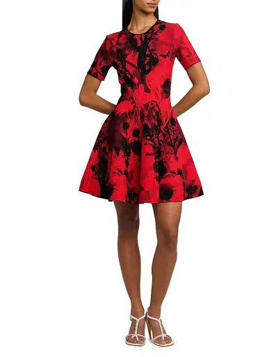 Alexander McQueen Women's London Flowers Jacquard Minidress - Dusty Pink - Size 12 | Thumbnail 2