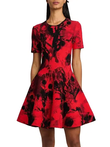 Alexander McQueen Women's London Flowers Jacquard Minidress - Dusty Pink - Size 12 | Thumbnail 3