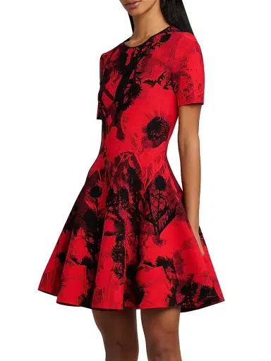 Alexander McQueen Women's London Flowers Jacquard Minidress - Dusty Pink - Size 12 | Thumbnail 4