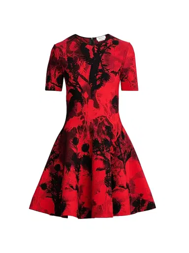 Alexander McQueen Women's London Flowers Jacquard Minidress - Dusty Pink - Size 12 | Thumbnail 1