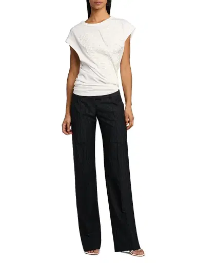 Alexander McQueen Women's Frogging Embroidered Cotton T-Shirt - White - Size 10 | Thumbnail 2