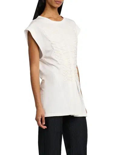 Alexander McQueen Women's Frogging Embroidered Cotton T-Shirt - White - Size 10 | Thumbnail 3