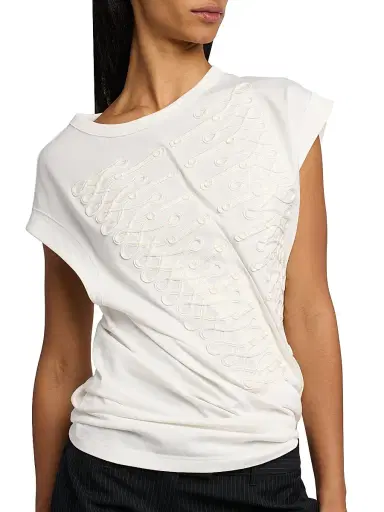 Alexander McQueen Women's Frogging Embroidered Cotton T-Shirt - White - Size 10 | Thumbnail 5