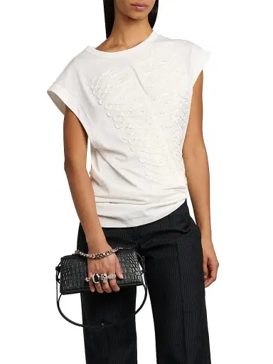 Alexander McQueen Women's Frogging Embroidered Cotton T-Shirt - White - Size 10 | Thumbnail 6