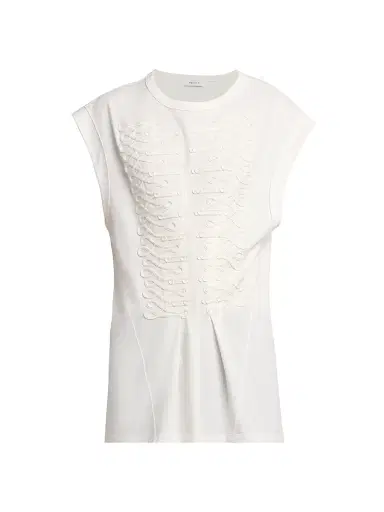 Alexander McQueen Women's Frogging Embroidered Cotton T-Shirt - White - Size 10 | Thumbnail 1
