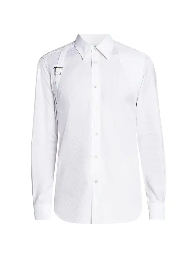 McQueen Men's Harness Skull Jacquard Cotton Shirt - Optical White