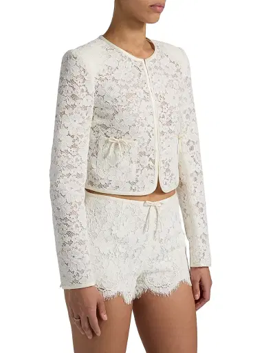 LoveShackFancy Women's Junetta Floral Lace Crop Jacket - | Thumbnail 4 LoveShackFancy Women's Junetta Floral Lace Crop Jacket - | Thumbnail 4
