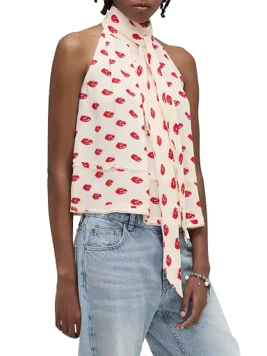 Marc Jacobs Women's Lips Halterneck Tie Top - Ivory Multi - Size Small | Thumbnail 4 Marc Jacobs Women's Lips Halterneck Tie Top - Ivory Multi - Size Small | Thumbnail 4
