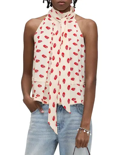 Marc Jacobs Women's Lips Halterneck Tie Top - Ivory Multi - Size Small | Thumbnail 8 Marc Jacobs Women's Lips Halterneck Tie Top - Ivory Multi - Size Small | Thumbnail 8