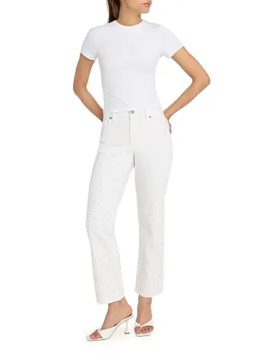 Good American Women's Good Icon Pearl-Embellished Straight Ankle Jeans - White | Thumbnail 2