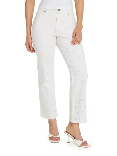 Good American Women's Good Icon Pearl-Embellished Straight Ankle Jeans - White | Thumbnail 3