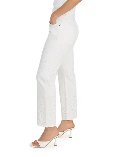 Good American Women's Good Icon Pearl-Embellished Straight Ankle Jeans - White | Thumbnail 4