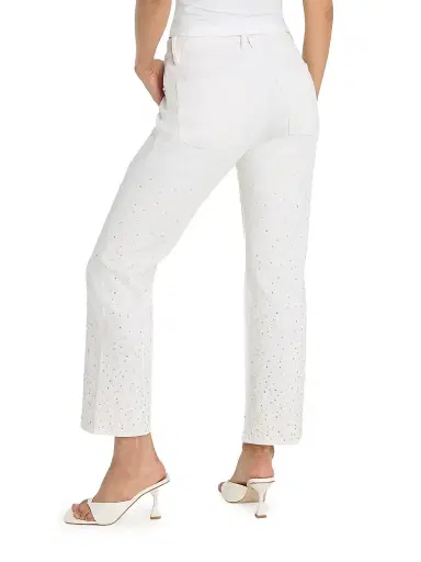 Good American Women's Good Icon Pearl-Embellished Straight Ankle Jeans - White | Thumbnail 5