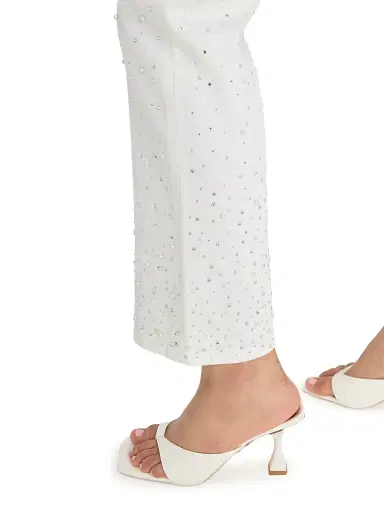 Good American Women's Good Icon Pearl-Embellished Straight Ankle Jeans - White | Thumbnail 6