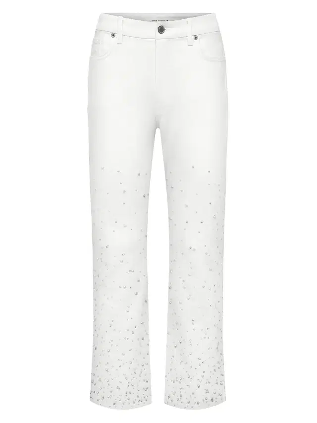 Good American Women's Good Icon Pearl-Embellished Straight Ankle Jeans - White