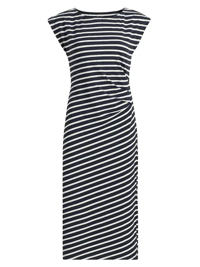 AG Jeans Women's Aja Striped Cotton-Blend Midi-T-Shirt Dress - Pacific Navy Powder
