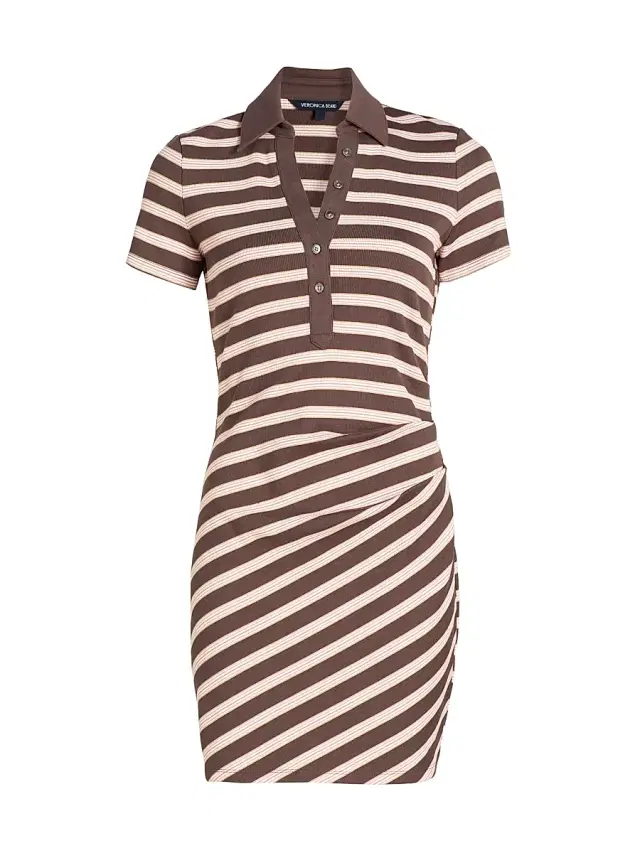 Veronica Beard Women's Lanier Striped Polo Minidress - Brown Stripe