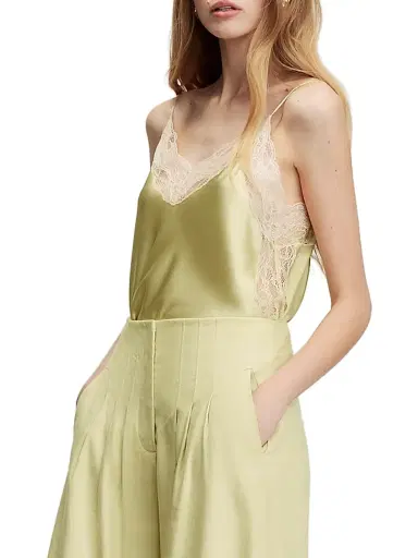 Veronica Beard Women's Johanan Lace-Trimmed Silk-Blend Top - Pistachio | Thumbnail 4 Veronica Beard Women's Johanan Lace-Trimmed Silk-Blend Top - Pistachio | Thumbnail 4