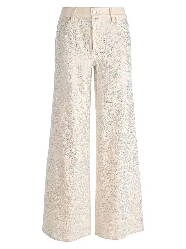 ALICE + OLIVIA Women's Amazing Embellished Low-Rise Baggy Jeans - Off White Multi