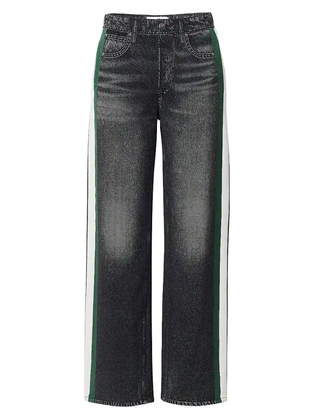rag & bone Women's rb Miramar Terry Cotton Wide-Leg Track Pants - Washed Black Green Stripe