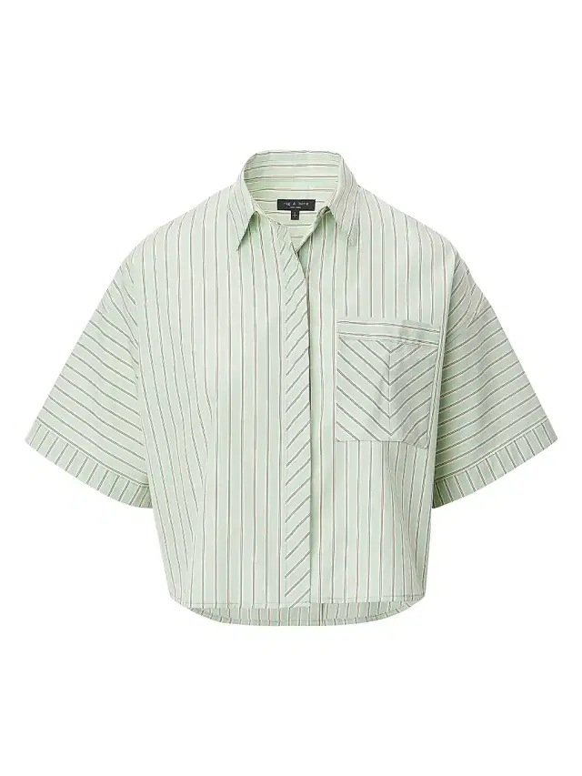 rag & bone Women's Marin Striped Short-Sleeve Button-Front Shirt - Green Stripe
