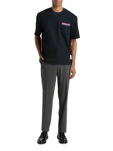 Thom Browne Men's RWB-Embroidered Textured Crewneck T-Shirt - Navy - Size XXL | Thumbnail 2