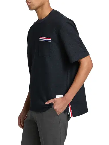 Thom Browne Men's RWB-Embroidered Textured Crewneck T-Shirt - Navy - Size XXL | Thumbnail 4