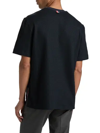 Thom Browne Men's RWB-Embroidered Textured Crewneck T-Shirt - Navy - Size XXL | Thumbnail 5