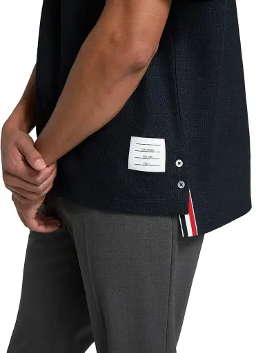 Thom Browne Men's RWB-Embroidered Textured Crewneck T-Shirt - Navy - Size XXL | Thumbnail 6
