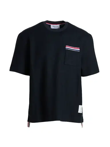 Thom Browne Men's RWB-Embroidered Textured Crewneck T-Shirt - Navy - Size XXL | Thumbnail 1