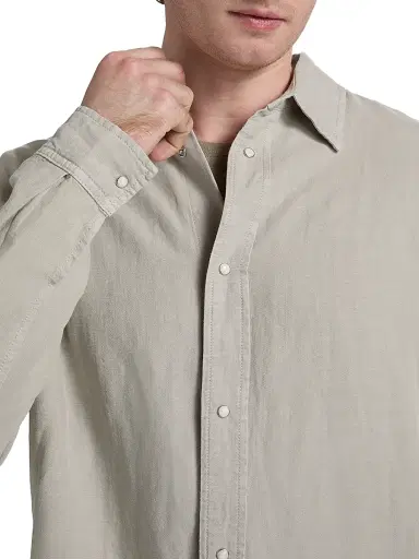 FRAME Men's Classic Long-Sleeve Snap-Front Shirt - Light Stone | Thumbnail 6