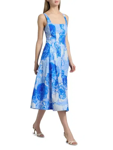 Milly Women's Nia Printed Stretch Cotton Poplin Midi-Dress - Blue Multi | Thumbnail 3
