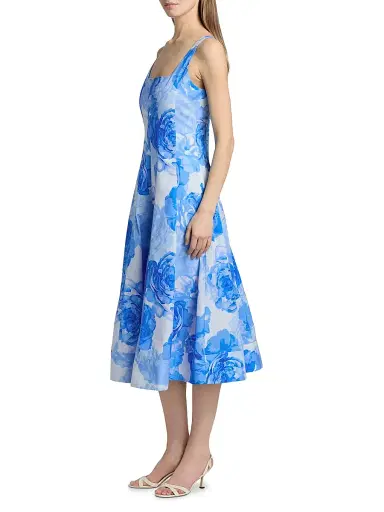 Milly Women's Nia Printed Stretch Cotton Poplin Midi-Dress - Blue Multi | Thumbnail 4