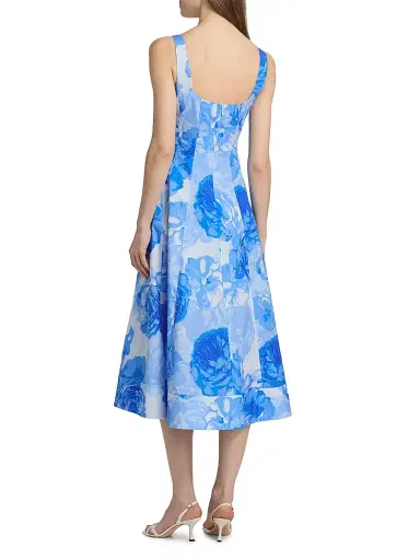 Milly Women's Nia Printed Stretch Cotton Poplin Midi-Dress - Blue Multi | Thumbnail 5