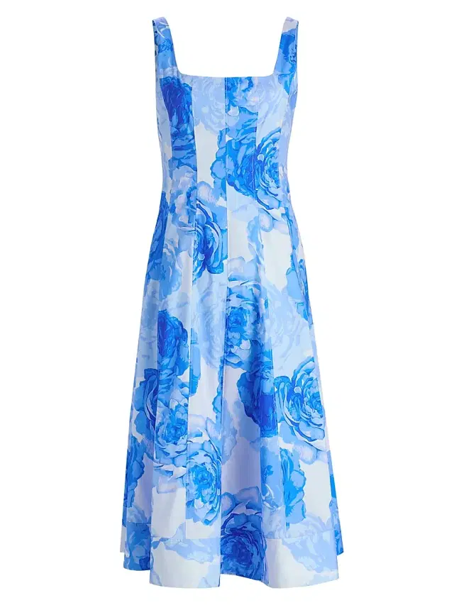 Milly Women's Nia Printed Stretch Cotton Poplin Midi-Dress - Blue Multi