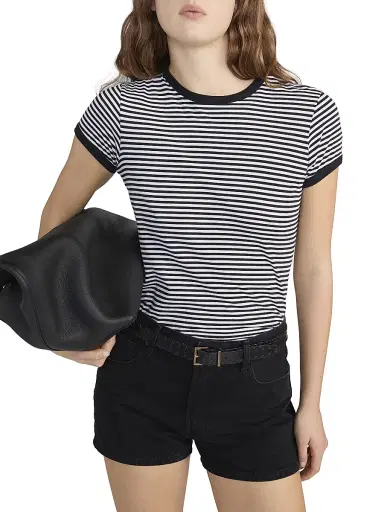Frame Women's The Ringer Baby Striped Supima Cotton T-Shirt - Black Multi | Thumbnail 3 Frame Women's The Ringer Baby Striped Supima Cotton T-Shirt - Black Multi | Thumbnail 3