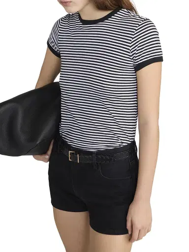 Frame Women's The Ringer Baby Striped Supima Cotton T-Shirt - Black Multi | Thumbnail 4 Frame Women's The Ringer Baby Striped Supima Cotton T-Shirt - Black Multi | Thumbnail 4