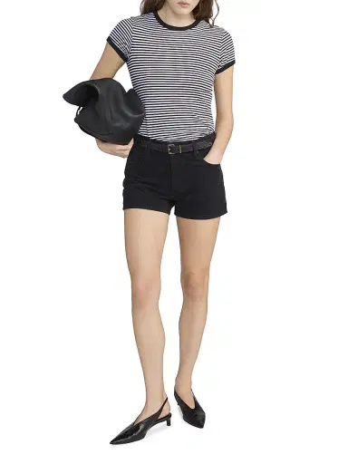Frame Women's The Ringer Baby Striped Supima Cotton T-Shirt - Black Multi | Thumbnail 1 Frame Women's The Ringer Baby Striped Supima Cotton T-Shirt - Black Multi | Thumbnail 1