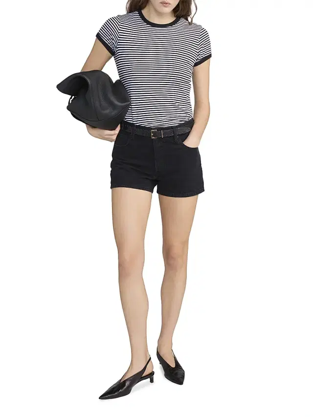 FRAME Women's The Ringer Baby Striped Supima Cotton T-Shirt - Black Multi