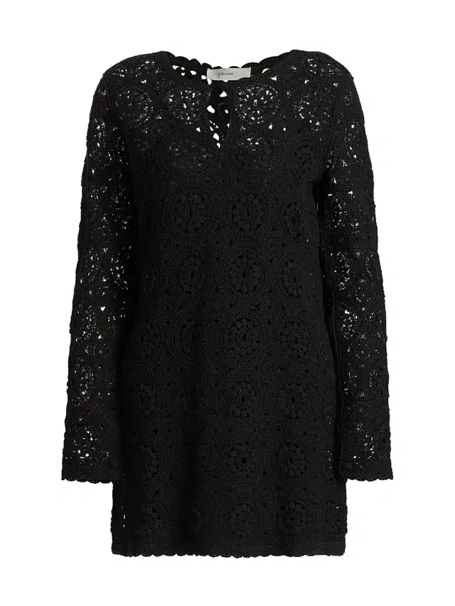 FRAME Women's Crochet Cotton Sheath Minidress - Black