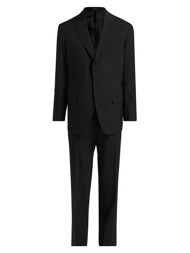 Men's Wool Single-Breasted Suit - Black