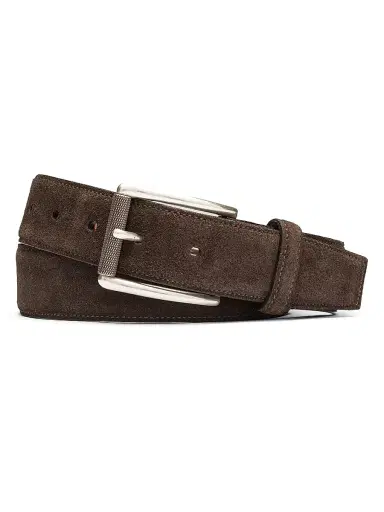 W. Kleinberg Men's Suede Plated-Buckle Belt - Chocolate - Size 30 | Thumbnail 1 W. Kleinberg Men's Suede Plated-Buckle Belt - Chocolate - Size 30 | Thumbnail 1