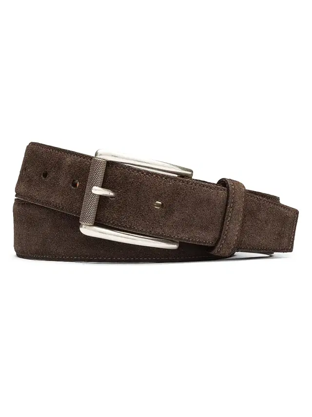 W. Kleinberg Men's Suede Plated-Buckle Belt - Chocolate