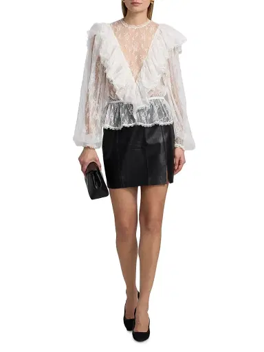 Ronny Kobo Women's Talia Ruffled Sheer Lace Blouse - Ivory - Size XL | Thumbnail 2