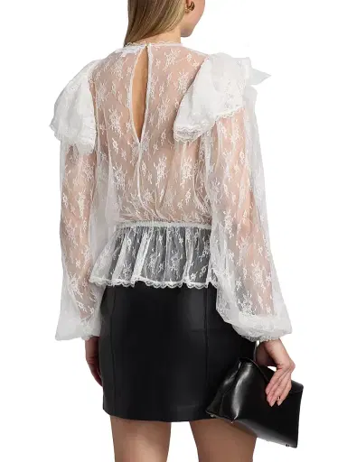Ronny Kobo Women's Talia Ruffled Sheer Lace Blouse - Ivory - Size XL | Thumbnail 5